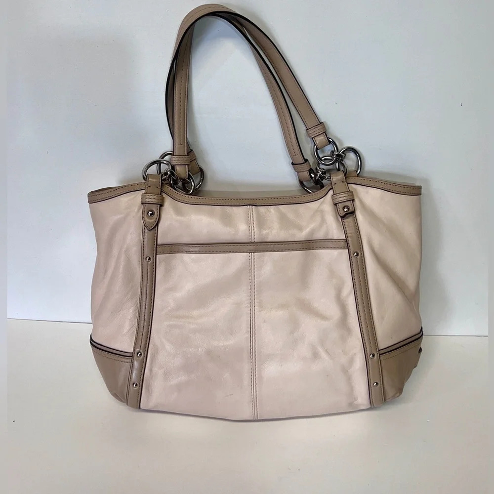 COACH Alexandra Cream and taupe leather hobo bag. - Picture 8 of 12